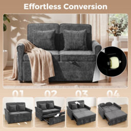 Homcom 2 Seater Sofa Bed, 3-In-1 Convertible Pull Out Sofa Bed, Grey - thumbnail 4
