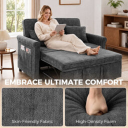 Homcom 2 Seater Sofa Bed, 3-In-1 Convertible Pull Out Sofa Bed, Grey - thumbnail 6