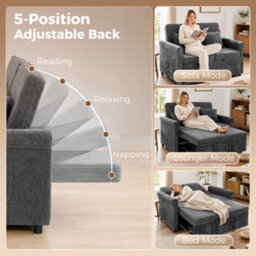 Homcom 2 Seater Sofa Bed, 3-In-1 Convertible Pull Out Sofa Bed, Grey - thumbnail 5