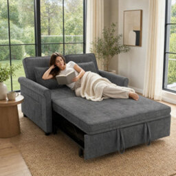 Homcom 2 Seater Sofa Bed, 3-In-1 Convertible Pull Out Sofa Bed, Grey - thumbnail 2