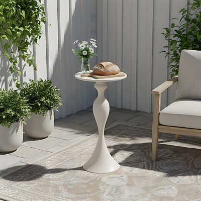 Living And Home Stylish Cream White Cold-Rolled Steel Side Table, 30Cm Dia. X 63Cm H - image 1