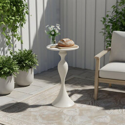 Living And Home Stylish Cream White Cold-Rolled Steel Side Table, 30Cm Dia. X 63Cm H