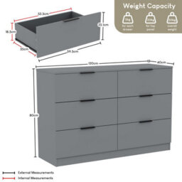 Lassic Vida Designs Trega Grey 6 Drawer Bedroom Chest (H) 800mm X (W) 1110mm X (D) 360mm - thumbnail 2