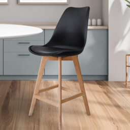 Fusion Living Soho Black Plastic Bar Stool With Light Wood Legs - thumbnail 2