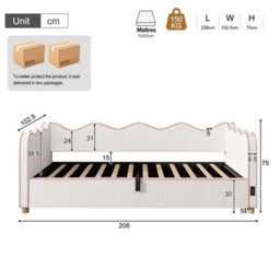 Abrihome Daybed Single 3Ft 90X190Cm, Hydraulic Storage Upholstered Bed, Sofa Bed With Usb Port And Backrest, Boucle Beige Fabric - thumbnail 4