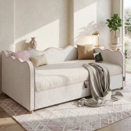 Abrihome Daybed Single 3Ft 90X190Cm, Hydraulic Storage Upholstered Bed, Sofa Bed With Usb Port And Backrest, Boucle Beige Fabric - thumbnail 8