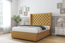 "Sloomy Dior Mustard Plush Divan Bed With Mattress 2 Drawers Foot-End With 54"" Wingback Headboard 5' King" - thumbnail 2