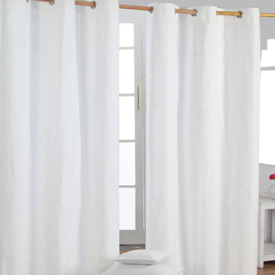Homescapes Plain Off White Cotton Eyelet Curtains 137 X 182 Cm - image 1