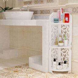Living And Home 3 Tier Freestanding Corner Bathroom Shelf Carved Shower Storage Organizer Display Rack Shelving Unit White - thumbnail 2
