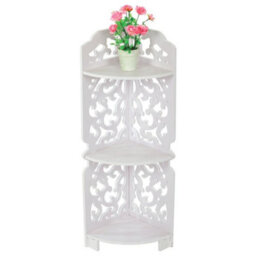 Living And Home 3 Tier Freestanding Corner Bathroom Shelf Carved Shower Storage Organizer Display Rack Shelving Unit White - thumbnail 6
