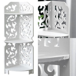 Living And Home 3 Tier Freestanding Corner Bathroom Shelf Carved Shower Storage Organizer Display Rack Shelving Unit White - thumbnail 4