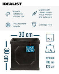 Idealist™ 30Cm Planter, Chelsea Flower Box, Faux Lead Reinforced Stone Dark Grey Square Outdoor Plant Pot - thumbnail 5
