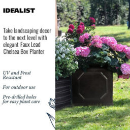 Idealist™ 30Cm Planter, Chelsea Flower Box, Faux Lead Reinforced Stone Dark Grey Square Outdoor Plant Pot - thumbnail 3