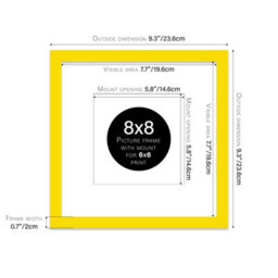 "8X8"" Yellow Picture Frame - 8X8"" Square Frame With 6X6"" Mount For 8X8""/6X6"" Pictures Vintage Style Thin Edge, 1 Pack" - thumbnail 2