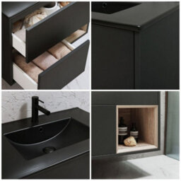 Homestylestore Black Grey 612mm Wall Hung Bathroom Vanity Unit Open Shelf And Graphite Basin - thumbnail 2