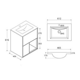 Homestylestore Black Grey 612mm Wall Hung Bathroom Vanity Unit Open Shelf And Graphite Basin - thumbnail 3