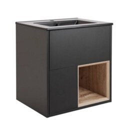 Homestylestore Black Grey 612mm Wall Hung Bathroom Vanity Unit Open Shelf And Graphite Basin - thumbnail 1