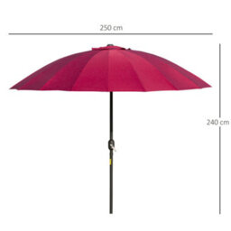 Outsunny 2.5M Round Curved Adjustable Parasol Sun Umbrella Metal Pole Red - thumbnail 3