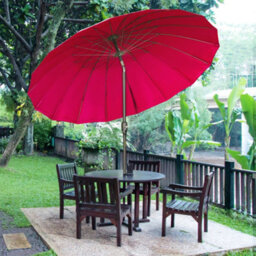 Outsunny 2.5M Round Curved Adjustable Parasol Sun Umbrella Metal Pole Red - thumbnail 1