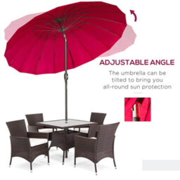 Outsunny 2.5M Round Curved Adjustable Parasol Sun Umbrella Metal Pole Red - thumbnail 5