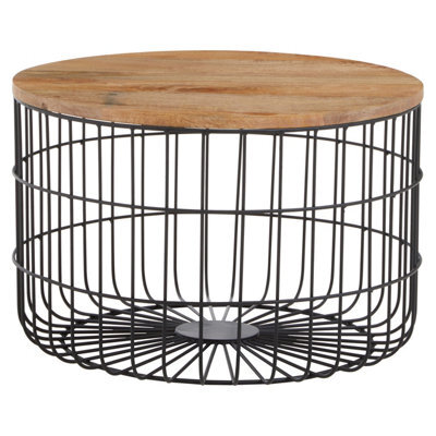 Orsina Wooden Side Table With Black Open Frame, Cage Dersign End Table, Sturdy Iron Cage Bedside Table - image 1