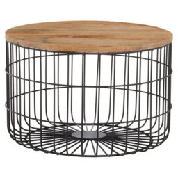 Orsina Wooden Side Table With Black Open Frame, Cage Dersign End Table, Sturdy Iron Cage Bedside Table