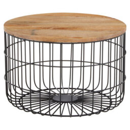 Orsina Wooden Side Table With Black Open Frame, Cage Dersign End Table, Sturdy Iron Cage Bedside Table - thumbnail 2