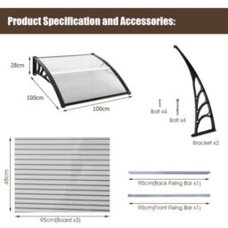 Costway Door Canopy Awning Shelter Front Back Porch Window Roof Outdoor Shade Patio Transparent - thumbnail 6
