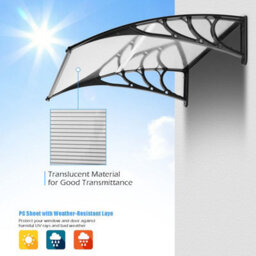 Costway Door Canopy Awning Shelter Front Back Porch Window Roof Outdoor Shade Patio Transparent - thumbnail 3
