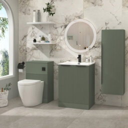 Royal Bathrooms Evora 700mm Sage Green Fluted Floor Standing Bathroom Vanity Unit 2 Door With Ceramic Basin & Matt Black Handles - thumbnail 3