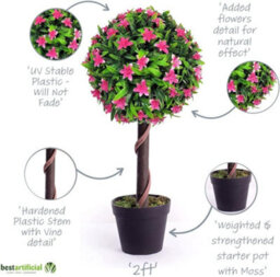Best Artificial 2Ft / 60Cm Pink Lily Ball Tree Plant Garden Office Conservatory Tropical Indoor Outdoor - thumbnail 4