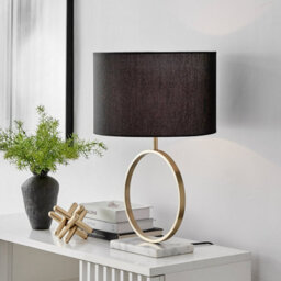 Furniturebox Saffron Gold Chrome Halo Table Lamp With White Marble Base And Black Light Shade Including A Rated Energy Efficient Led Bulb