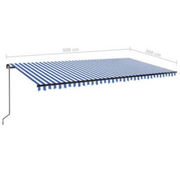 Berkfield Manual Retractable Awning With Led 600X300 Cm Blue And White - thumbnail 7