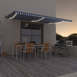 Berkfield Manual Retractable Awning With Led 600X300 Cm Blue And White
