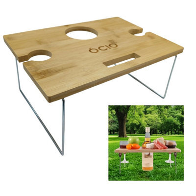 Summit Portable Bamboo Wine Glass & Snack Table Wooden Picnic Table Graze Cheese Board - image 1