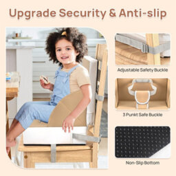 Ladida Portable Toddler Booster Seat,lightweight,compact,easy Clean, With Straps, Khaki - thumbnail 7