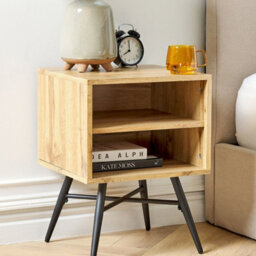 Beliani Bedside Table In Light Brown Mdf With 2 Open Shelves - Compact Freestanding Bedside Table For Bedroom Storage - thumbnail 2