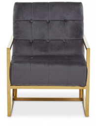 Orsina Grey Velvet Arm Chair, Comfortable Armchair With Button Tufting, Velvet Upholstery Lounge Chair For Home