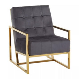 Orsina Grey Velvet Arm Chair, Comfortable Armchair With Button Tufting, Velvet Upholstery Lounge Chair For Home - thumbnail 2