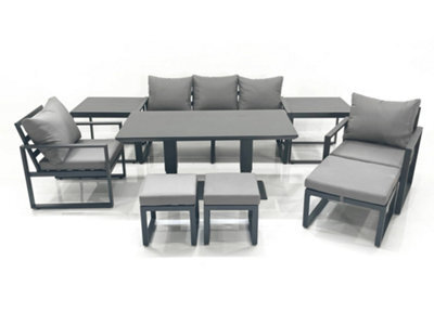 Fimous 8 Seater Aluminium Outdoor Garden Furniture Set With Adjustable Rising Lifting Dining Table 3 Seater Sofa 2 Chair Footstool - image 1