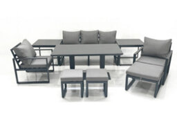 Fimous 8 Seater Aluminium Outdoor Garden Furniture Set With Adjustable Rising Lifting Dining Table 3 Seater Sofa 2 Chair Footstool - thumbnail 2