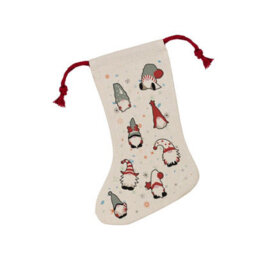 Purely Home Christmas Gonks Stocking - Novelty Xmas Gift/gonk Decor Linen-Style With Red Drawstring Ties - thumbnail 2