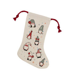 Purely Home Christmas Gonks Stocking - Novelty Xmas Gift/gonk Decor Linen-Style With Red Drawstring Ties