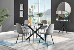 Furniturebox Uk Novara Black Leg 120Cm Round Glass Dining Table & 4 Grey Corona Black Leg Chairs - thumbnail 1