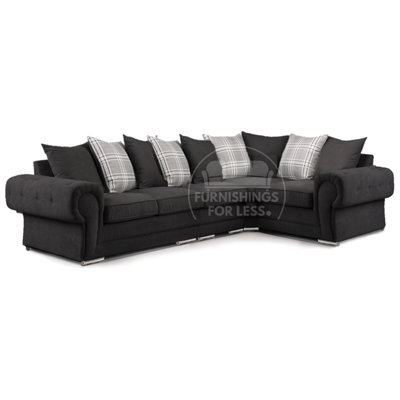 Furnishings For Less UK Milan 5 Seater Long L Shaped Corner Sofa Scatter Back Chesterfield Arms Black Right Hand Facing - image 1