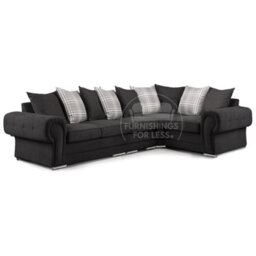 Furnishings For Less UK Milan 5 Seater Long L Shaped Corner Sofa Scatter Back Chesterfield Arms Black Right Hand Facing - thumbnail 1