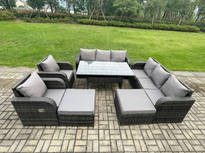 Fimous Patio Rattan Garden Furniture Set With Oblong Dining Table 10 Seater Outdoor Lounge Sofa Set - image 1