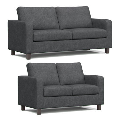 Furnishings For Less UK York Grey Turin Fabric  Boxed Arm Sofa Suite 3 + 2 Sofas - image 1