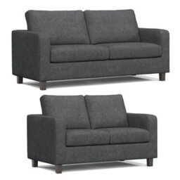 Furnishings For Less UK York Grey Turin Fabric  Boxed Arm Sofa Suite 3 + 2 Sofas - thumbnail 1