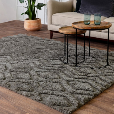 Charcoal Modern Shaggy Geometric Easy To Clean Living Room And Bedroom-200 X 290Cm - image 1